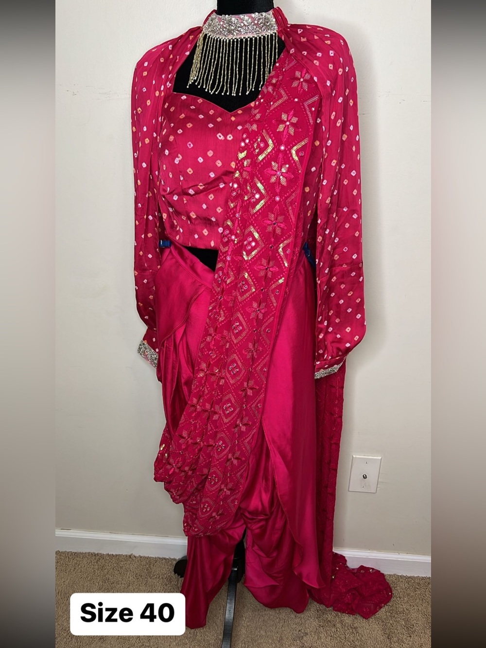 Fuchsia Embellished Indian Tulip Saree